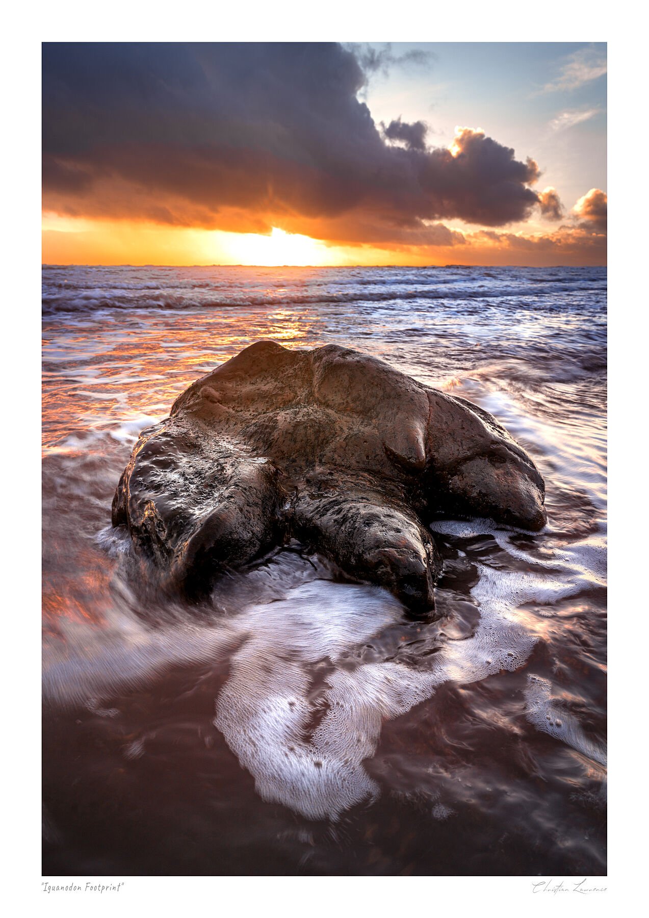 Tide & Time – Iguanodon Footprint at Sunset, Brook Bay