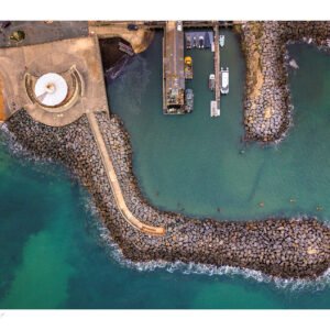 Aerial Ventnor Harbour & Seawall Print