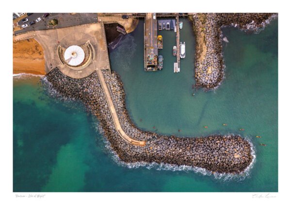 Aerial Ventnor Harbour & Seawall Print